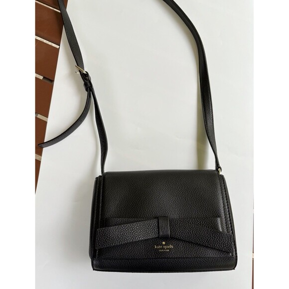 Kate Spade Black Leather Bow Ribbon Small Crossbody Handbag Bag Pocketbook - Picture 2 of 10